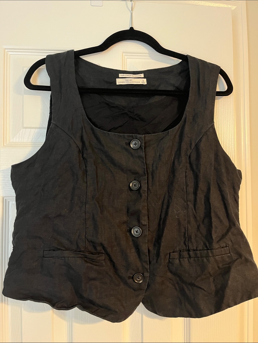Abercrombie & Fitch Black Linen Button-Front Vest -